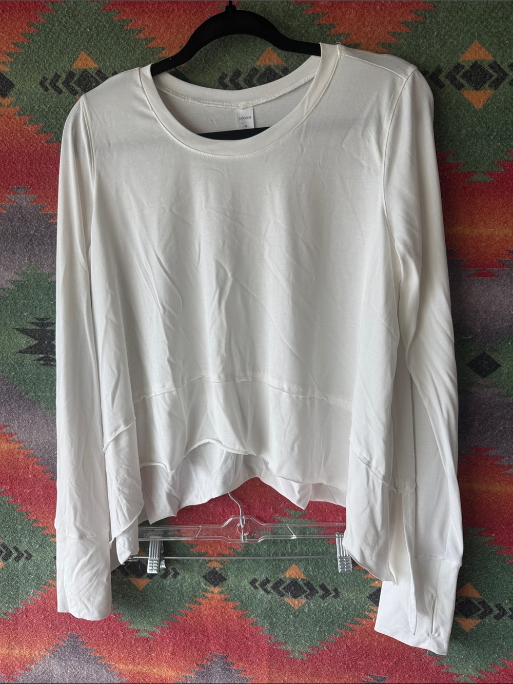 White Long-Sleeve Asymmetrical Hem Crew Top